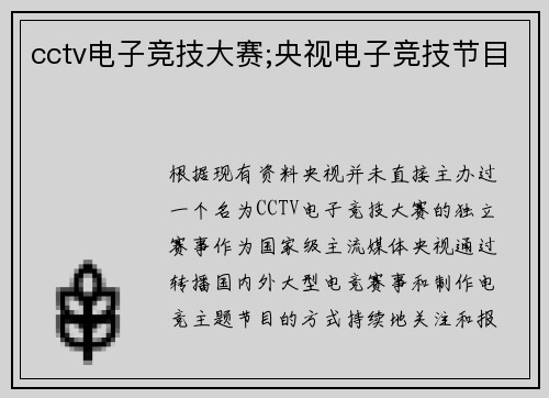 cctv电子竞技大赛;央视电子竞技节目